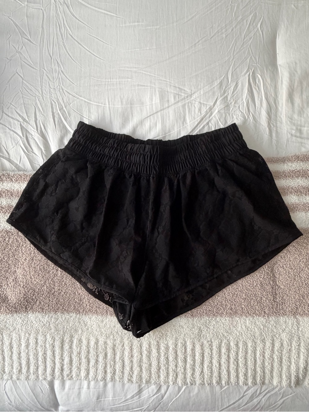 aerie Black Lace-Textured Athletic Shorts